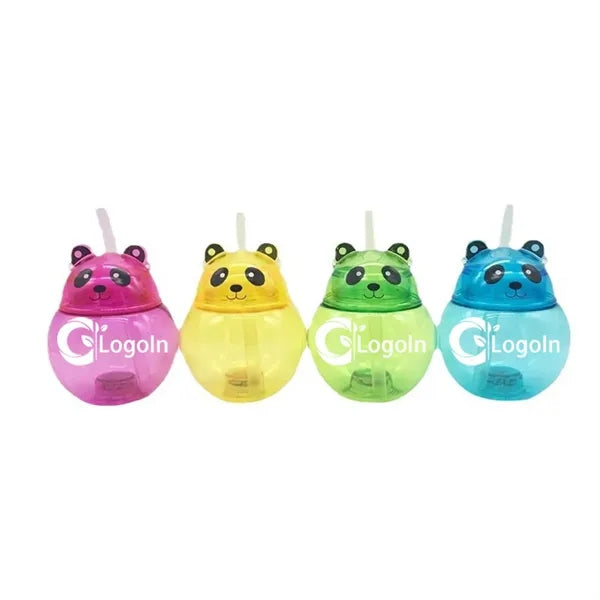 17 OZ Light Up PET Panda Water Bottle Cup with Lanyard