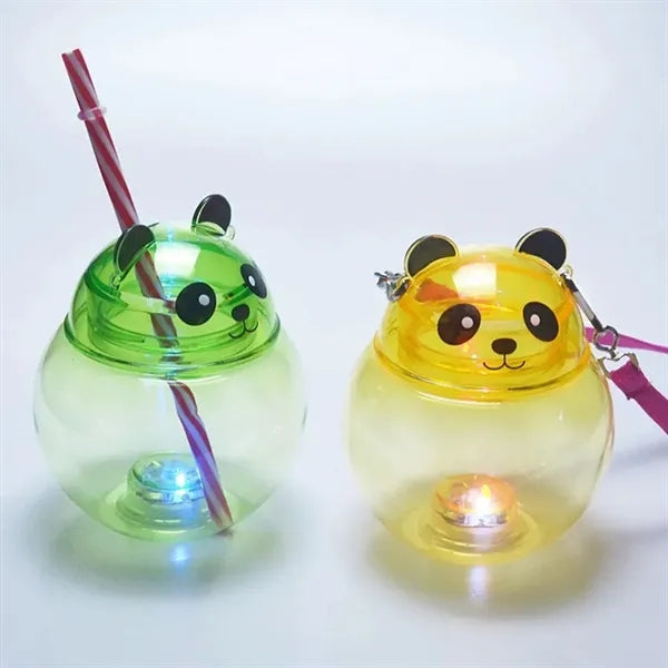 17 OZ Light Up PET Panda Water Bottle Cup with Lanyard
