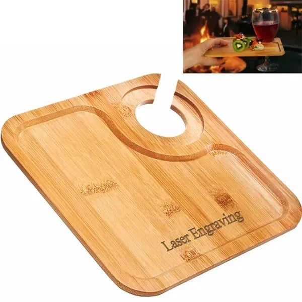 Bamboo Cocktail Appetizer Plates with Wine Glass Holder