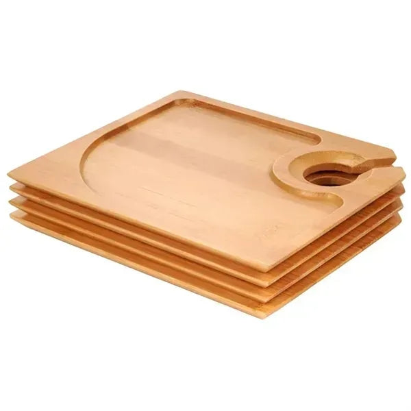 Bamboo Cocktail Appetizer Plates with Wine Glass Holder