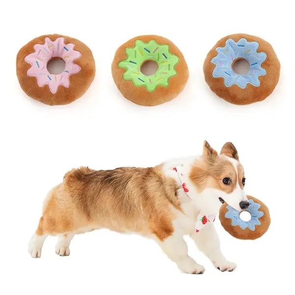 Pet Plush Donuts Shape Dog Chew Squeaky Toy