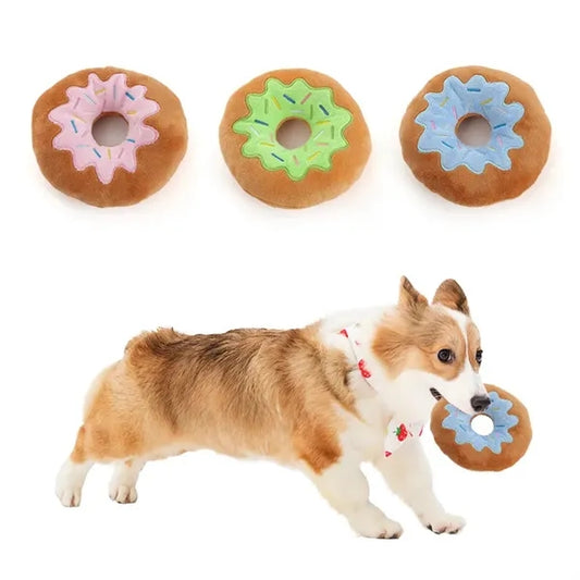 Pet Plush Donuts Shape Dog Chew Squeaky Toy