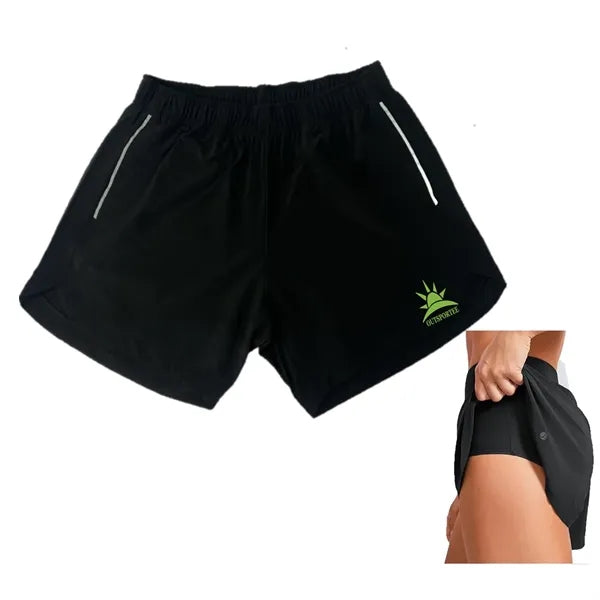 High Waist 2 in 1 Womens Running Shorts with Side Pockets