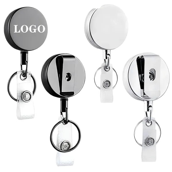 Metal Heavy Duty Retractable Badge Reel W/Belt Clip Key Ring