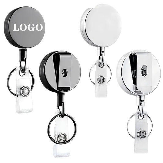Metal Heavy Duty Retractable Badge Reel W/Belt Clip Key Ring