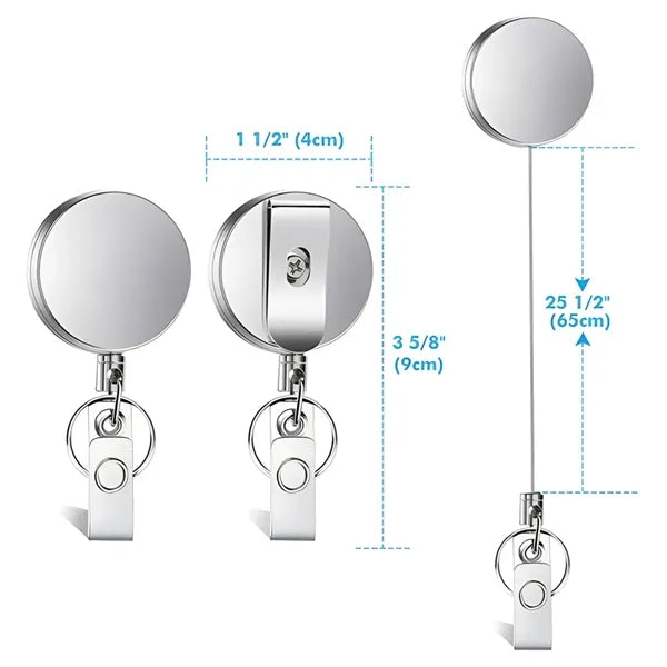 Metal Heavy Duty Retractable Badge Reel W/Belt Clip Key Ring