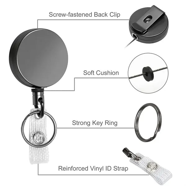 Metal Heavy Duty Retractable Badge Reel W/Belt Clip Key Ring