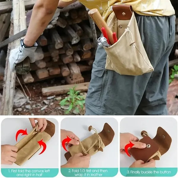 Portable Pu Leather Foraging Pouch With Drawstring