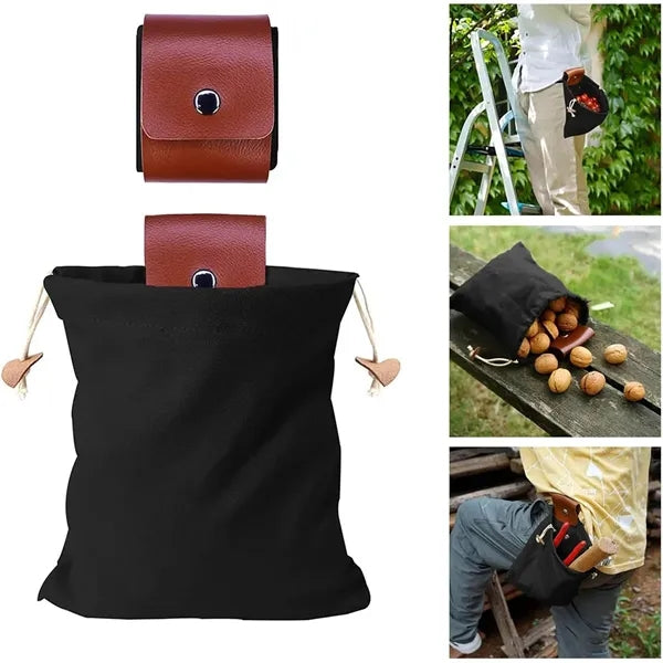 Portable Pu Leather Foraging Pouch With Drawstring