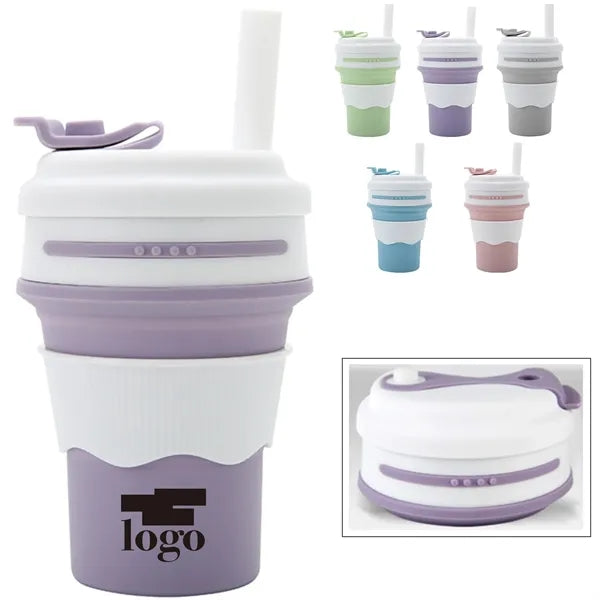 12Oz Silicone Collapsible Travel Cup With Straw