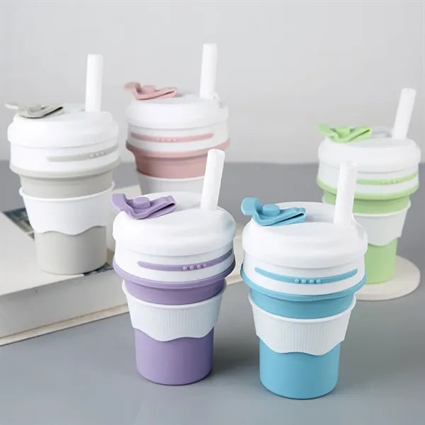 12Oz Silicone Collapsible Travel Cup With Straw