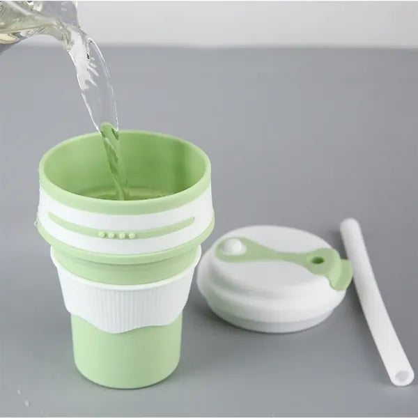 12Oz Silicone Collapsible Travel Cup With Straw
