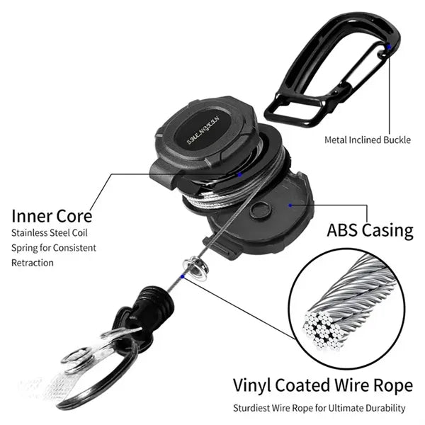 Retractable Keychain with Carabiner and Steel Cord
