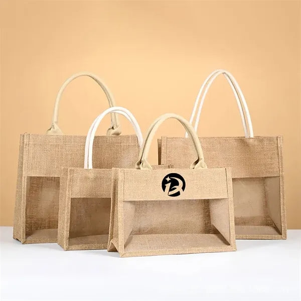 Jute Tote Bag with Transparent Panel