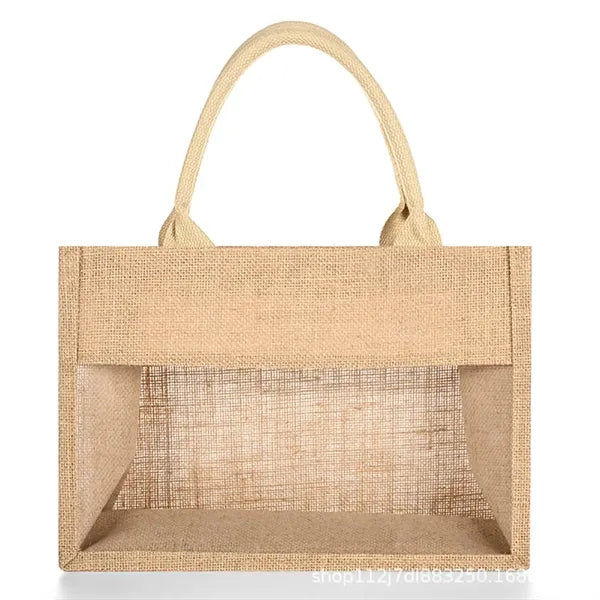 Jute Tote Bag with Transparent Panel