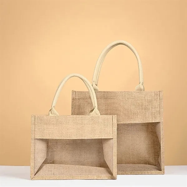 Jute Tote Bag with Transparent Panel