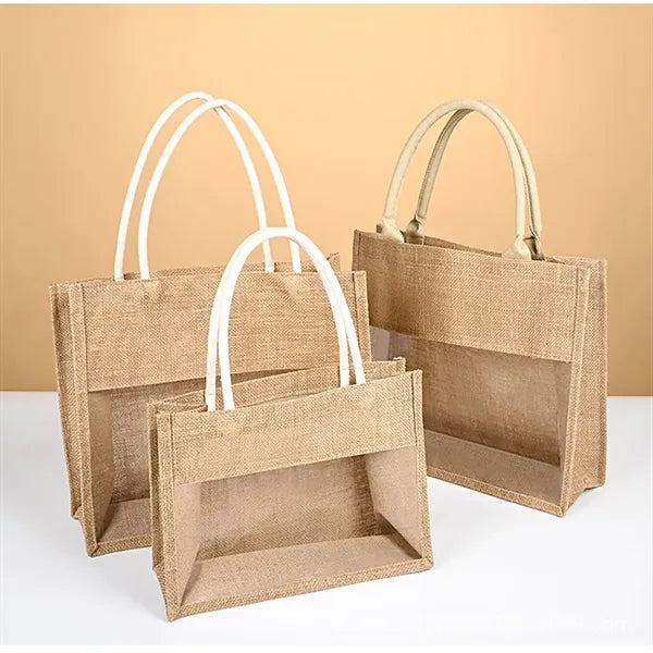 Jute Tote Bag with Transparent Panel