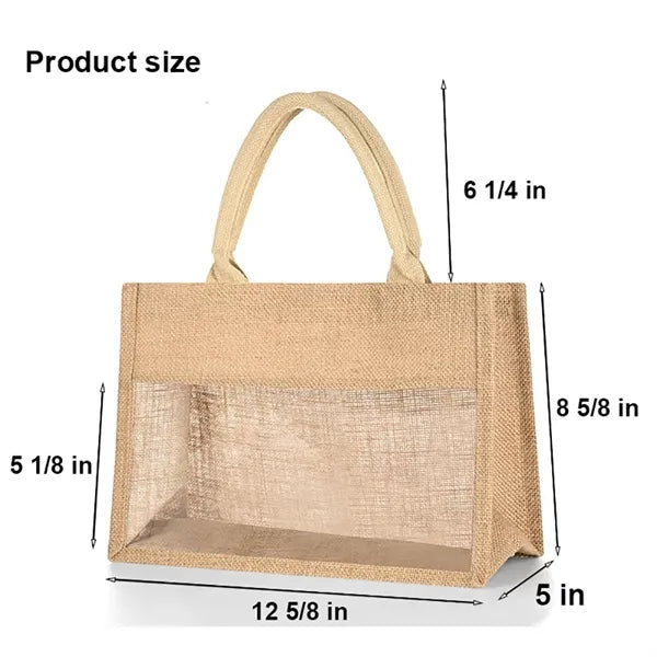Jute Tote Bag with Transparent Panel
