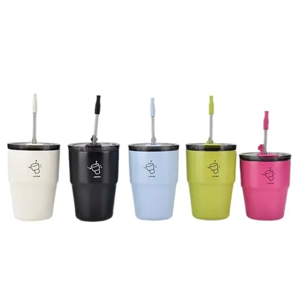 380ml Insulated Stainless Steel Coffee Mug With Straw