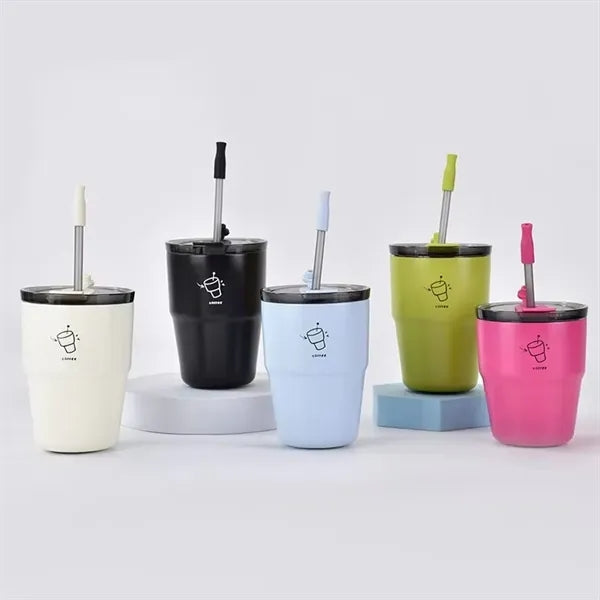 380ml Insulated Stainless Steel Coffee Mug With Straw