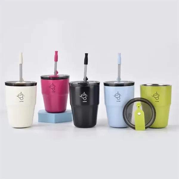 380ml Insulated Stainless Steel Coffee Mug With Straw