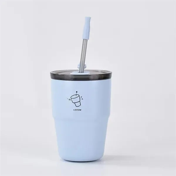 380ml Insulated Stainless Steel Coffee Mug With Straw