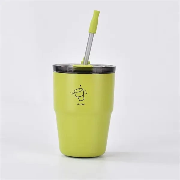 380ml Insulated Stainless Steel Coffee Mug With Straw