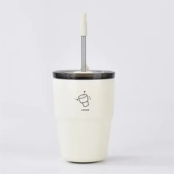 380ml Insulated Stainless Steel Coffee Mug With Straw