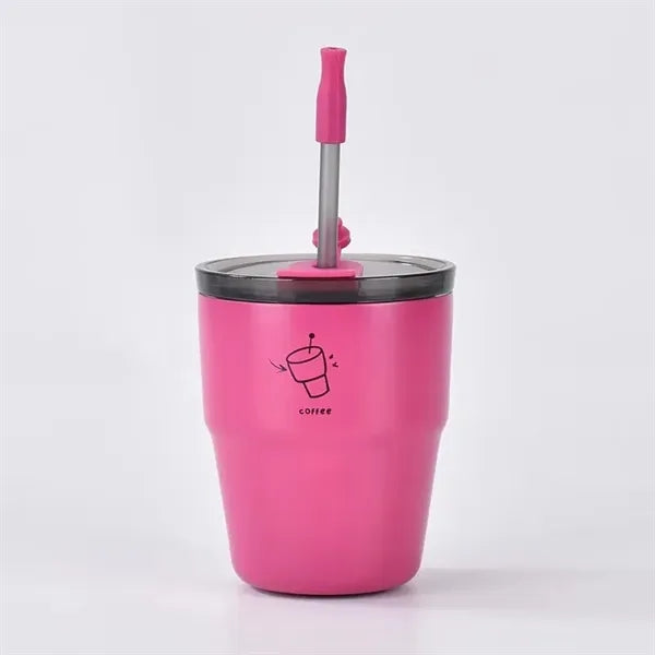 380ml Insulated Stainless Steel Coffee Mug With Straw