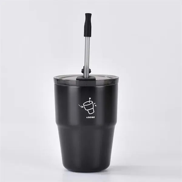 380ml Insulated Stainless Steel Coffee Mug With Straw