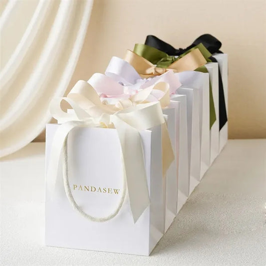 Elegant Gift Paper Tote Bag with Bow Ribbon for Thanksgiving