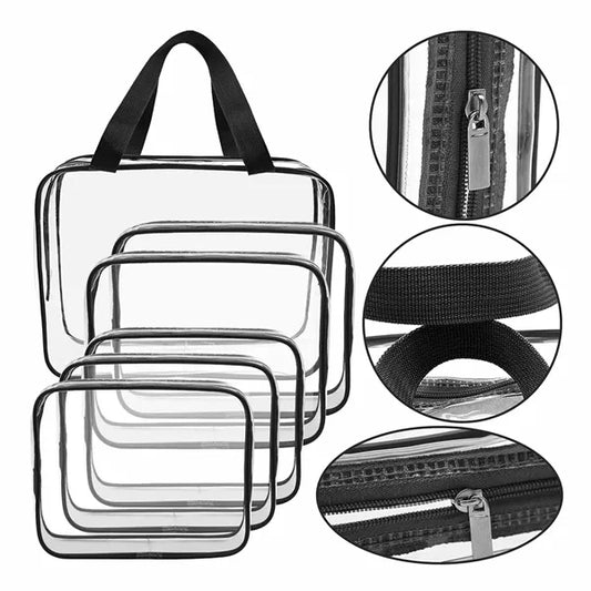3 Pcs Clear Transparent Cosmetic Toiletries Bag Set