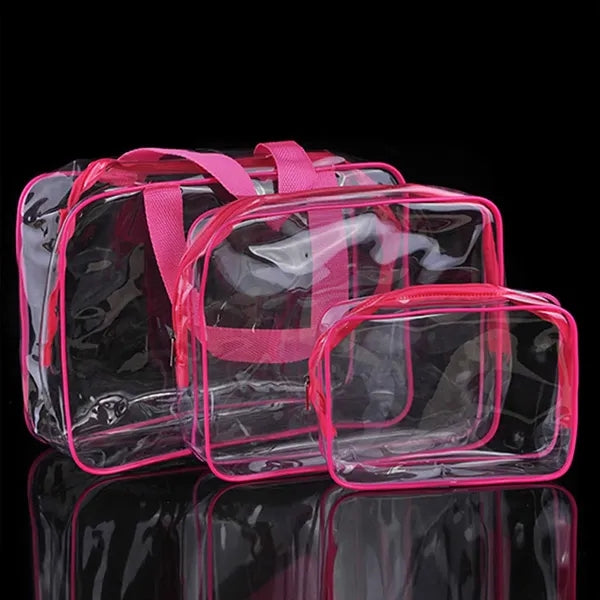 3 Pcs Clear Transparent Cosmetic Toiletries Bag Set
