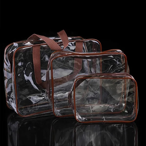 3 Pcs Clear Transparent Cosmetic Toiletries Bag Set
