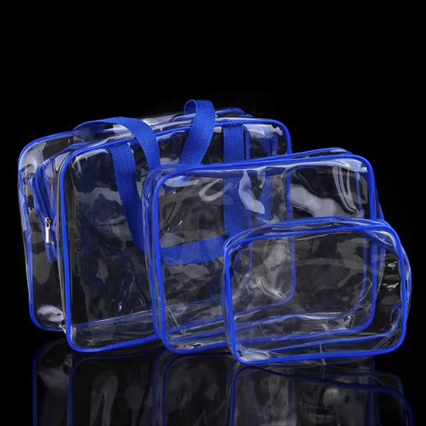 3 Pcs Clear Transparent Cosmetic Toiletries Bag Set