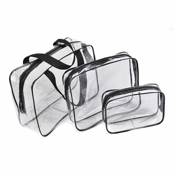 3 Pcs Clear Transparent Cosmetic Toiletries Bag Set