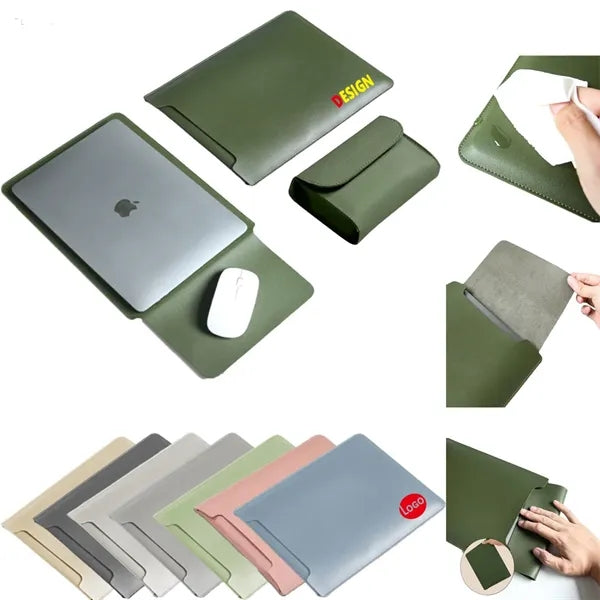 Leather Laptop Sleeve Case With Small Bag