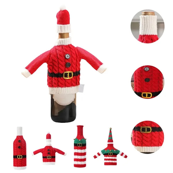 Festive Knitted Sweater Covers for Wine Bottles