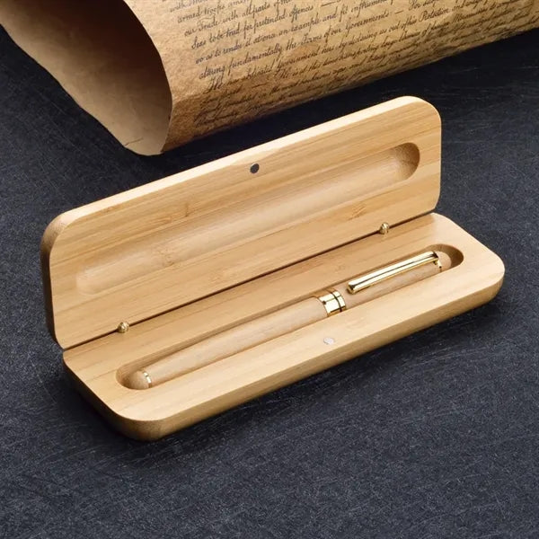 Natural Bamboo Ballpoint Pen with Gift Case for Signature