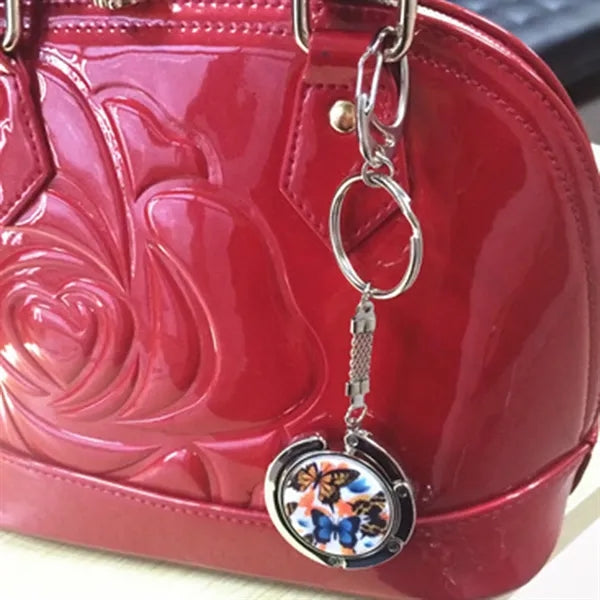 Metal handbag hook with keyring