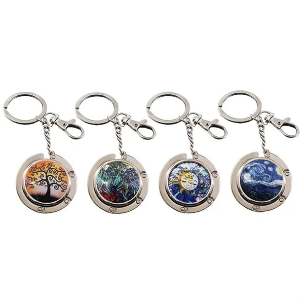 Metal handbag hook with keyring