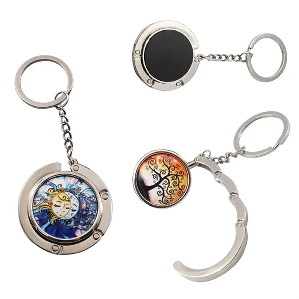 Metal handbag hook with keyring