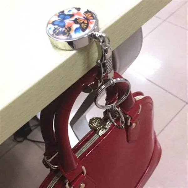 Metal handbag hook with keyring
