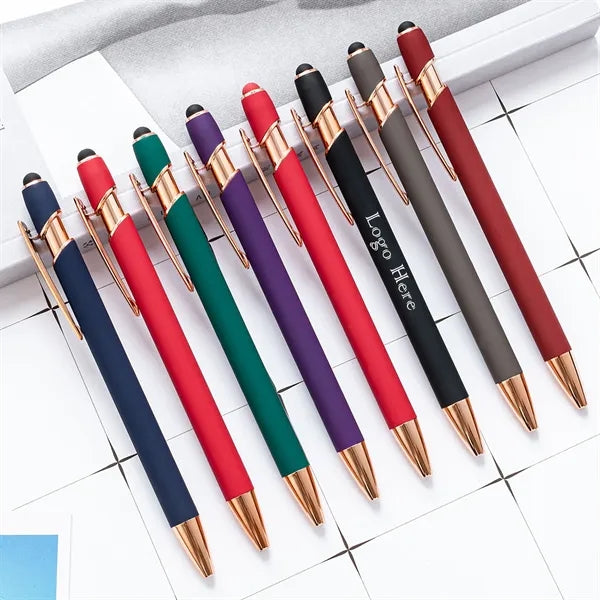 Rose Gold Soft Touch Aluminum Ballpoint Pen w/ Stylus