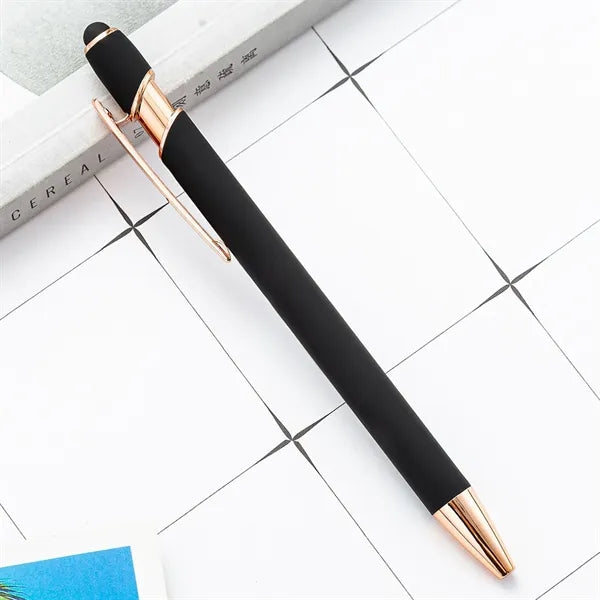 Rose Gold Soft Touch Aluminum Ballpoint Pen w/ Stylus