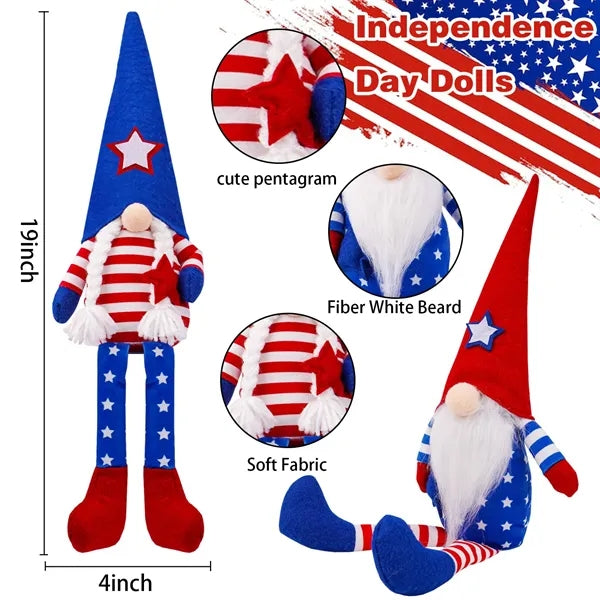 4th of July Patriotic Gnomes Long Leg Doll Plush Decoration