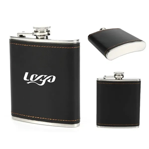 6oz Leather Hip Flask for Whiskey Vodka, Camping, Picnic