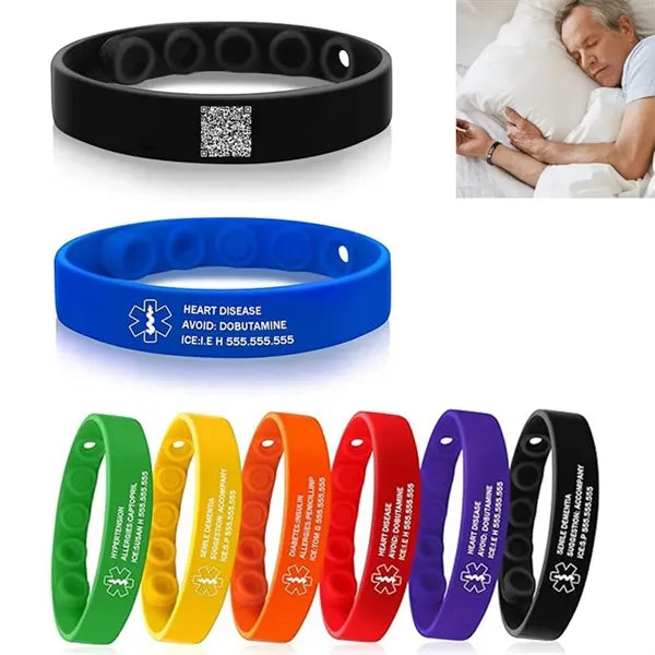 Adjustable Silicone Medical Alert ID QR code Bracelet