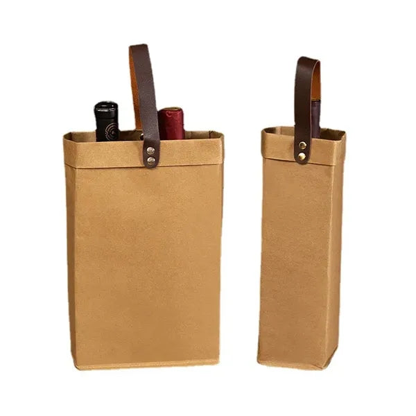 Portable Kraft Paper Wine Tote Bag