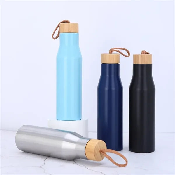 500ml Vacuum Insulated Water Bottle with Bamboo Lid and Rope